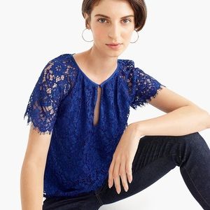 J. CREW Short-Sleeve Lace Top Royal Blue Size 2X